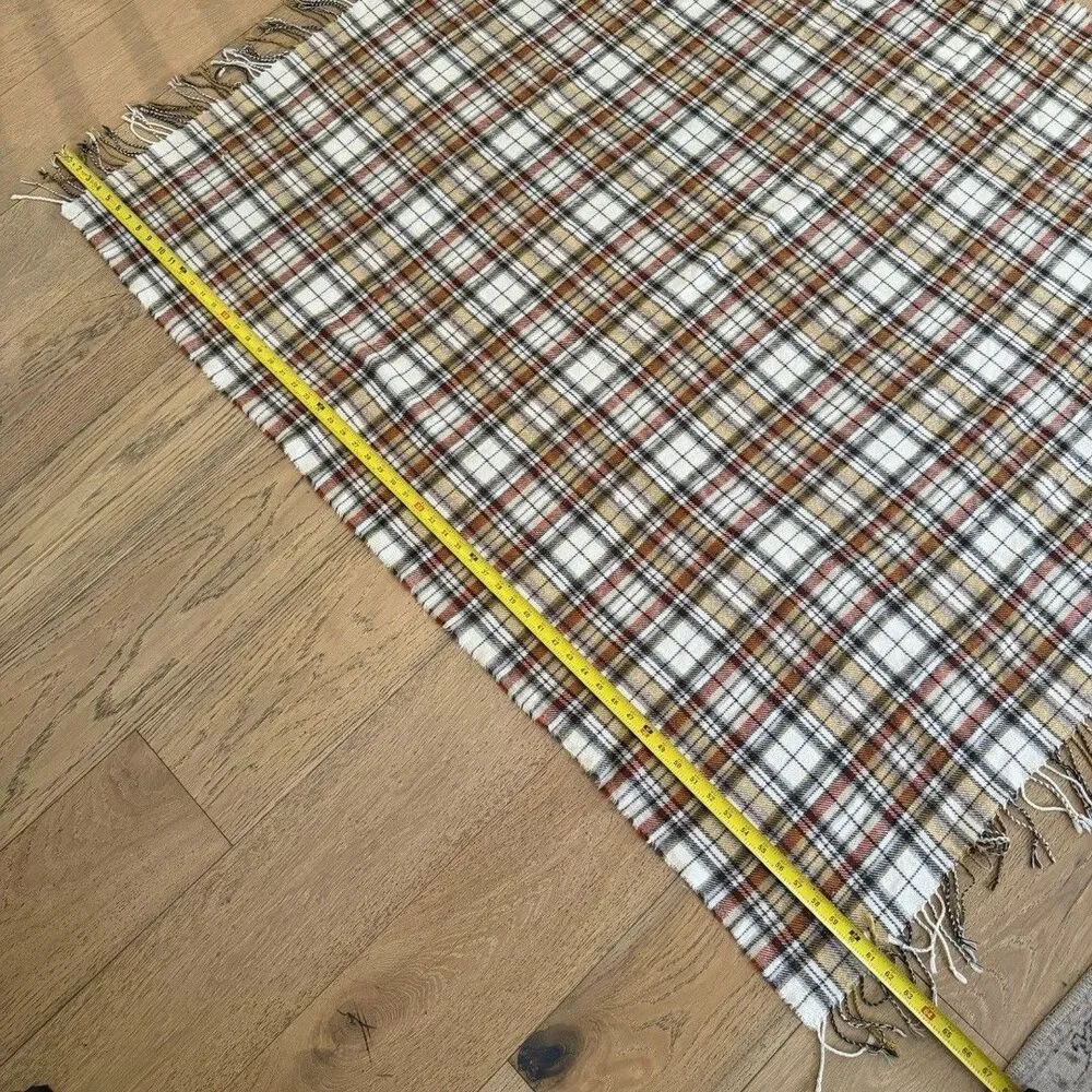 Pottery Barn Plaid Throw Blanket Yellow Brown Cream Fringe 50x60 Fall